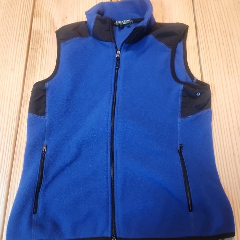 Women's Vintage Ralph Lauren Green Tag - Blue Fleece Vest Medium - Lauren Active